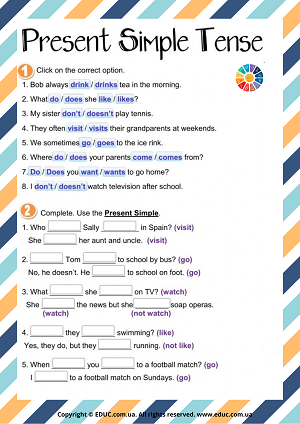 Английский для детей: бесплатно распечатать задания Present Simple скачать