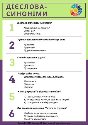 Дієслова синоніми 3 клас тестові завдання в 2 варіантах безкоштовно друкувати