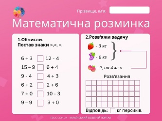 Картки для 2 класу: порівняння виразів і задачі на 2 дії - безкоштовно