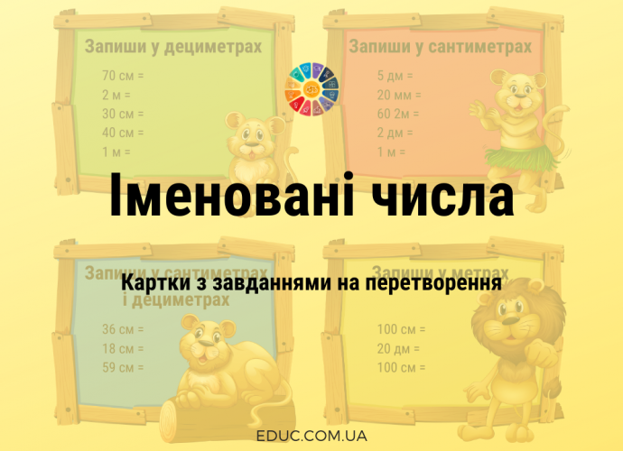 Картки з завданнями на перетворення іменованих чисел