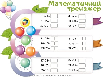 Математичний тренажер на додавання і віднімання двоцифрових чисел
