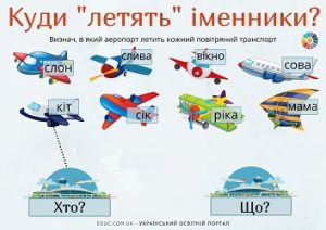 Куди "летять" іменники? - завдання для дітей з теми "Істоти, неістоти"