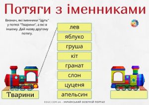 Потяги з іменниками: завдання по темі "Загальні іменники" - картки