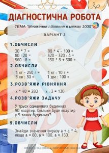 Діагностична робота для 3 класу: "Множення і ділення в межах 1000"