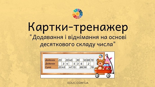 Картки-тренажер "Додавання і віднімання на основі десяткового складу числа" 2 клас