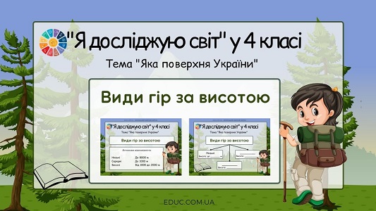 ЯДС у 4 класі: тема "Яка поверхня України: види гір за висотою" ЯДС завдання