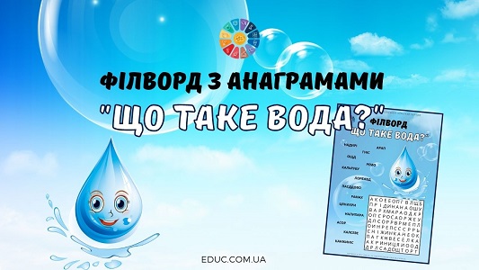 Філворд з анаграмами "Що таке вода?"