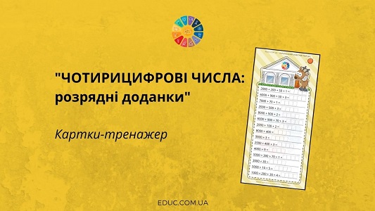 Картки-тренажер "Чотирицифрові числа: розрядні доданки"