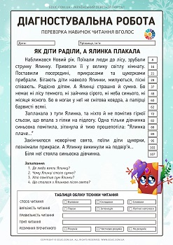 Діагностувальна робота Перевірка навичок читання вголос