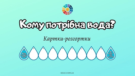 Кому потрібна вода - картки-розгортки для власних записів - матеріали до Дня води на EDUC.com.ua